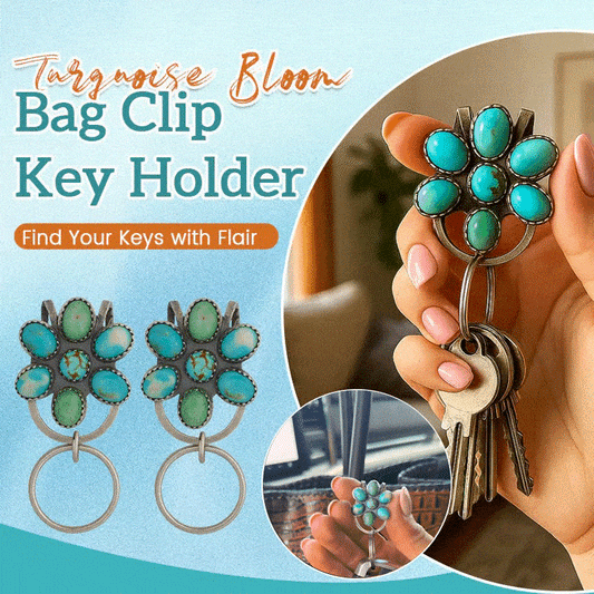 🌿Natural Turquoise Flower Clip Keychain: Stylish & Practical, Find Keys Easily
