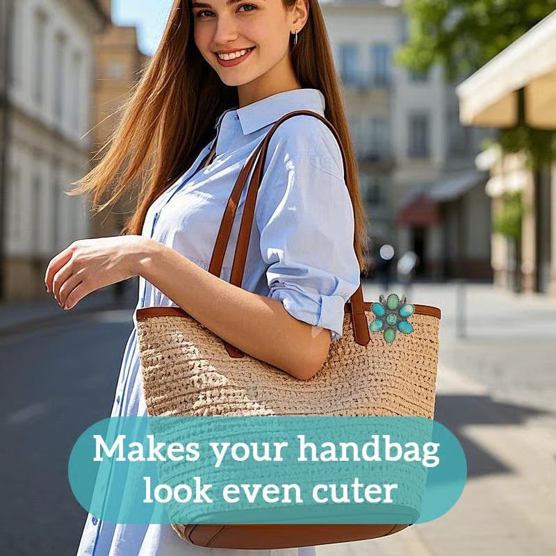 🌿Natural Turquoise Flower Clip Keychain: Stylish & Practical, Find Keys Easily